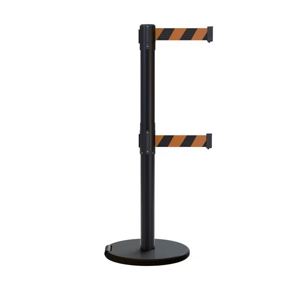 Retractable Belt Dbl Roller Stanchion, 2.5ft Black Post  7.5ft Blk/Ors, Montour Line, Mfr#: ME630D-BK-BOD-75